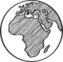 disegno a mano libera mappa del mondo schizzo sul globo. png