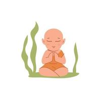 Little meditating monk. Vector illustration