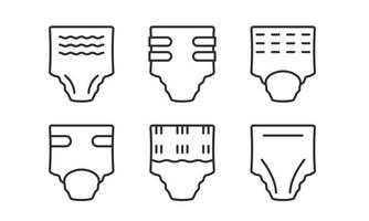 conjunto de iconos de línea de pañales para adultos negros. concepto de atención médica. objeto de trazo de contorno. ilustración vectorial vector
