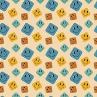 Groovy pattern. Seamless colorful retro background with smiles. Vector illustration. Repeat trendy vintage 70s pattern