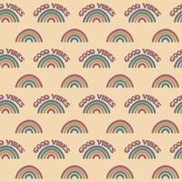 Groovy rainbows pattern. Good vibes concept. Seamless trendy retro background with smiles. Repeat vintage pattern. Vector illustration