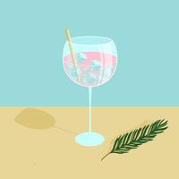 Gin and tonic. Cocktail with straw. Vector illustration.