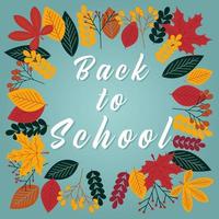 Back to School vector illustration with autumn leaves on blue background.