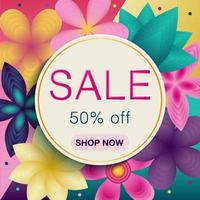 Sale background with flowers. Vector illustration, poster, banner, template.