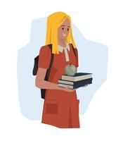 Students, schoolchildren, teenagers. Girl with books. Back to school. Vector image.