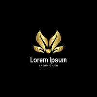 Luxury leaf line with gold color logo template vector