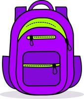 A school or travel backpack, hand-drawn in bright colors.Illustration of school supplies. Vector vivid illustration of a backpack. Postcards, posters, notebook covers, children's coloring books, log.