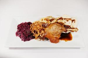 View on white background of chicken dish. Healthy food, diet lunch concept. photo