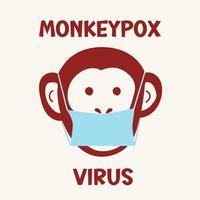 ilustración del virus de la viruela del mono. la cara de un mono de una máscara médica protectora. ícono de viruela y brote de una nueva enfermedad infecciosa vector