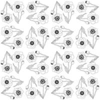 Botanical seamless pattern with stylized poppies. Floral modern vector print linear hand drawn