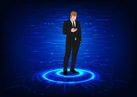 graphics design concept businessman hold smartphone connection online technology on cloud vector illustration