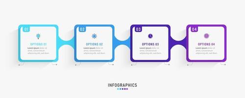 plantilla de diseño de etiquetas infográficas vectoriales con iconos y 4 opciones o pasos. se puede utilizar para diagramas de proceso, presentaciones, diseño de flujo de trabajo, banner, diagrama de flujo, gráfico de información. vector