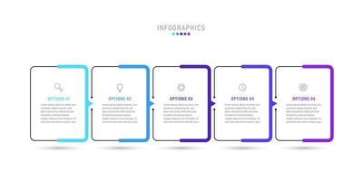 plantilla de diseño de etiquetas infográficas vectoriales con iconos y 5 opciones o pasos. se puede utilizar para diagramas de proceso, presentaciones, diseño de flujo de trabajo, banner, diagrama de flujo, gráfico de información. vector