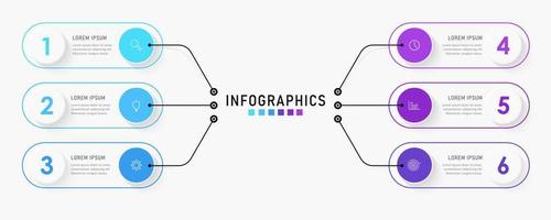 plantilla de diseño de etiquetas infográficas vectoriales con iconos y 6 opciones o pasos. se puede utilizar para diagramas de proceso, presentaciones, diseño de flujo de trabajo, banner, diagrama de flujo, gráfico de información. vector