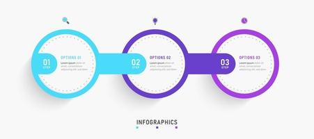 plantilla de diseño de etiquetas infográficas vectoriales con iconos y 3 opciones o pasos. se puede utilizar para diagramas de proceso, presentaciones, diseño de flujo de trabajo, banner, diagrama de flujo, gráfico de información. vector