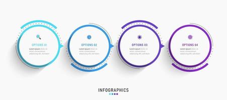 plantilla de diseño de etiquetas infográficas vectoriales con iconos y 4 opciones o pasos. se puede utilizar para diagramas de proceso, presentaciones, diseño de flujo de trabajo, banner, diagrama de flujo, gráfico de información. vector