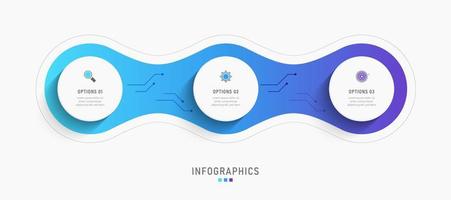 plantilla de diseño de etiquetas infográficas vectoriales con iconos y 3 opciones o pasos. se puede utilizar para diagramas de proceso, presentaciones, diseño de flujo de trabajo, banner, diagrama de flujo, gráfico de información. vector