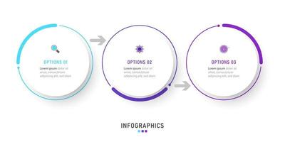 plantilla de diseño de etiquetas infográficas vectoriales con iconos y 3 opciones o pasos. se puede utilizar para diagramas de proceso, presentaciones, diseño de flujo de trabajo, banner, diagrama de flujo, gráfico de información. vector