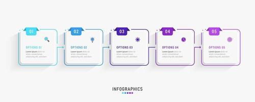 plantilla de diseño de etiquetas infográficas vectoriales con iconos y 5 opciones o pasos. se puede utilizar para diagramas de proceso, presentaciones, diseño de flujo de trabajo, banner, diagrama de flujo, gráfico de información. vector