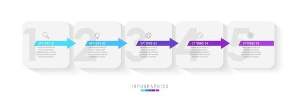 plantilla de diseño de etiquetas infográficas vectoriales con iconos y 5 opciones o pasos. se puede utilizar para diagramas de proceso, presentaciones, diseño de flujo de trabajo, banner, diagrama de flujo, gráfico de información. vector