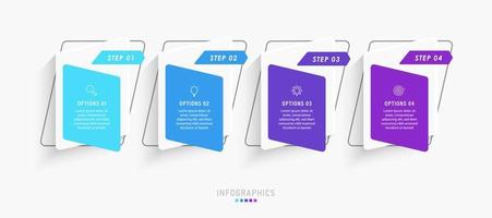 plantilla de diseño de etiquetas infográficas vectoriales con iconos y 4 opciones o pasos. se puede utilizar para diagramas de proceso, presentaciones, diseño de flujo de trabajo, banner, diagrama de flujo, gráfico de información. vector