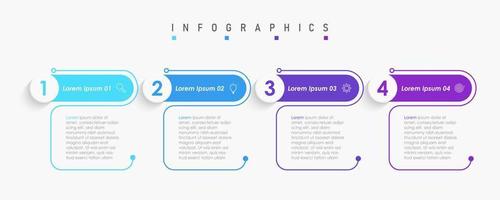 plantilla de diseño de etiquetas infográficas vectoriales con iconos y 4 opciones o pasos. se puede utilizar para diagramas de proceso, presentaciones, diseño de flujo de trabajo, banner, diagrama de flujo, gráfico de información. vector