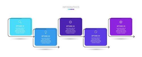 plantilla de diseño de etiquetas infográficas vectoriales con iconos y 5 opciones o pasos. se puede utilizar para diagramas de proceso, presentaciones, diseño de flujo de trabajo, banner, diagrama de flujo, gráfico de información. vector