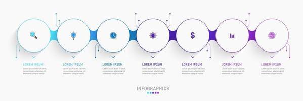 plantilla de diseño de etiquetas infográficas vectoriales con iconos y 7 opciones o pasos. se puede utilizar para diagramas de proceso, presentaciones, diseño de flujo de trabajo, banner, diagrama de flujo, gráfico de información. vector