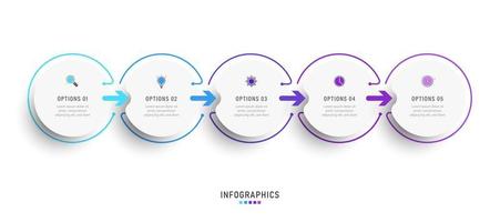 plantilla de diseño de etiquetas infográficas vectoriales con iconos y 5 opciones o pasos. se puede utilizar para diagramas de proceso, presentaciones, diseño de flujo de trabajo, banner, diagrama de flujo, gráfico de información. vector