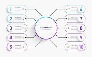 plantilla de diseño de etiquetas infográficas vectoriales con iconos y 10 opciones o pasos. se puede utilizar para diagramas de proceso, presentaciones, diseño de flujo de trabajo, banner, diagrama de flujo, gráfico de información. vector