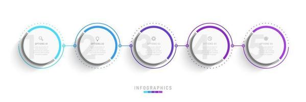 Vector Infographic label design template with icons and 5 options or steps. Can be used for process diagram, presentations, workflow layout, banner, flow chart, info graph.