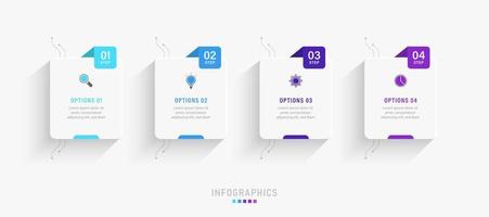 plantilla de diseño de etiquetas infográficas vectoriales con iconos y 4 opciones o pasos. se puede utilizar para diagramas de proceso, presentaciones, diseño de flujo de trabajo, banner, diagrama de flujo, gráfico de información. vector