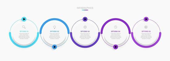 plantilla de diseño de etiquetas infográficas vectoriales con iconos y 5 opciones o pasos. se puede utilizar para diagramas de proceso, presentaciones, diseño de flujo de trabajo, banner, diagrama de flujo, gráfico de información. vector