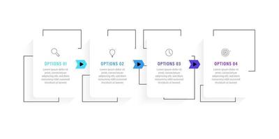 plantilla de diseño de etiquetas infográficas vectoriales con iconos y 4 opciones o pasos. se puede utilizar para diagramas de proceso, presentaciones, diseño de flujo de trabajo, banner, diagrama de flujo, gráfico de información. vector