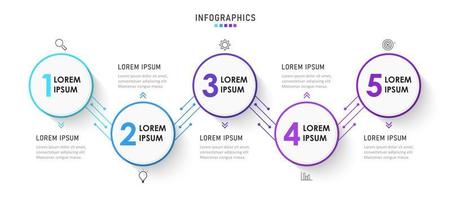 plantilla de diseño de etiquetas infográficas vectoriales con iconos y 5 opciones o pasos. se puede utilizar para diagramas de proceso, presentaciones, diseño de flujo de trabajo, banner, diagrama de flujo, gráfico de información. vector