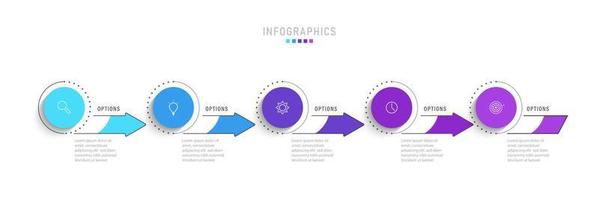 plantilla de diseño de etiquetas infográficas vectoriales con iconos y 5 opciones o pasos. se puede utilizar para diagramas de proceso, presentaciones, diseño de flujo de trabajo, banner, diagrama de flujo, gráfico de información. vector