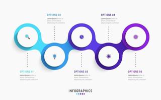 plantilla de diseño de etiquetas infográficas vectoriales con iconos y 5 opciones o pasos. se puede utilizar para diagramas de proceso, presentaciones, diseño de flujo de trabajo, banner, diagrama de flujo, gráfico de información. vector