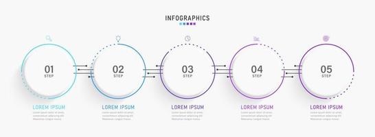 plantilla de diseño de etiquetas infográficas vectoriales con iconos y 5 opciones o pasos. se puede utilizar para diagramas de proceso, presentaciones, diseño de flujo de trabajo, banner, diagrama de flujo, gráfico de información. vector