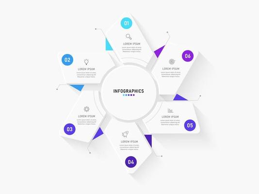 Vector Infographic label design template with icons and 6 options or steps. Can be used for process diagram, presentations, workflow layout, banner, flow chart, info graph.