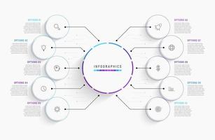 plantilla de diseño de etiquetas infográficas vectoriales con iconos y 10 opciones o pasos. se puede utilizar para diagramas de proceso, presentaciones, diseño de flujo de trabajo, banner, diagrama de flujo, gráfico de información. vector