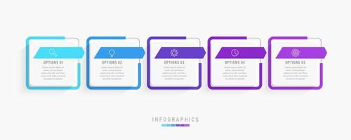 plantilla de diseño de etiquetas infográficas vectoriales con iconos y 5 opciones o pasos. se puede utilizar para diagramas de proceso, presentaciones, diseño de flujo de trabajo, banner, diagrama de flujo, gráfico de información. vector