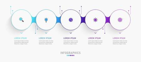 plantilla de diseño de etiquetas infográficas vectoriales con iconos y 5 opciones o pasos. se puede utilizar para diagramas de proceso, presentaciones, diseño de flujo de trabajo, banner, diagrama de flujo, gráfico de información. vector