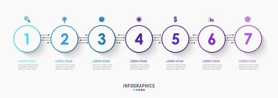 plantilla de diseño de etiquetas infográficas vectoriales con iconos y 7 opciones o pasos. se puede utilizar para diagramas de proceso, presentaciones, diseño de flujo de trabajo, banner, diagrama de flujo, gráfico de información. vector