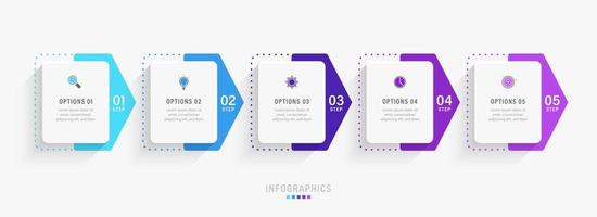 plantilla de diseño de etiquetas infográficas vectoriales con iconos y 5 opciones o pasos. se puede utilizar para diagramas de proceso, presentaciones, diseño de flujo de trabajo, banner, diagrama de flujo, gráfico de información. vector