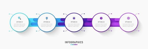 plantilla de diseño de etiquetas infográficas vectoriales con iconos y 5 opciones o pasos. se puede utilizar para diagramas de proceso, presentaciones, diseño de flujo de trabajo, banner, diagrama de flujo, gráfico de información. vector