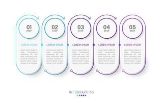 plantilla de diseño de etiquetas infográficas vectoriales con iconos y 5 opciones o pasos. se puede utilizar para diagramas de proceso, presentaciones, diseño de flujo de trabajo, banner, diagrama de flujo, gráfico de información. vector