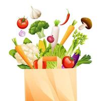 conjunto de verduras con ilustración de vector de bolsa reciclable