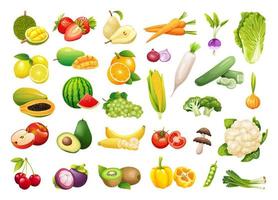 Collection of fresh fruits and vegetables in cartoon style vector