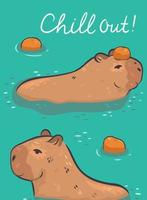 Postcard with a cute capybara and an inscription. Vector graphics.