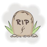 Halloween holiday, grave with RIP inscription, in cartoon style, vector illustration